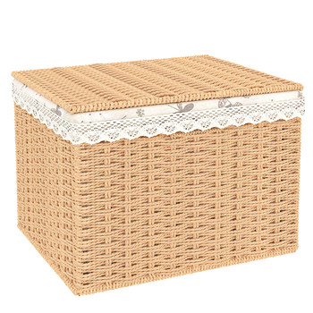 Storage basket woven storage basket rattan storage box for placing clothes with lid super large storage box multi-function