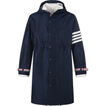 (Self-operated) Thom Browne mens autumn mid-length windbreaker wool hooded jacket top mens clothing