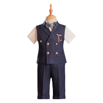 Childrens suit suit boys gift vest small suit host catwalk piano performance suit striped summer short-sleeved suit
