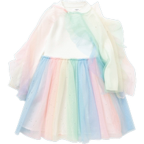 Balabala childrens clothing girls knitted dress winter big children gradient mesh dream princess