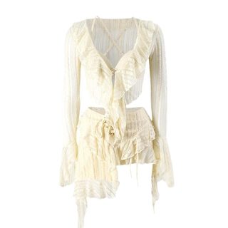 2025夏季网红性感小胸聚拢超仙蕾丝罩衫比基尼四件套泳衣温泉泳装