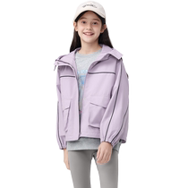 Balabala girls spring coat 2024 new style medium and large childrens style hooded waterproof workwear style fashionable and cool