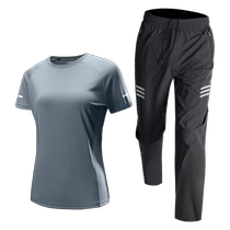 跑步套装女速干衣冰丝运动瑜伽服大码夏季新款短袖晨跑健身衣服