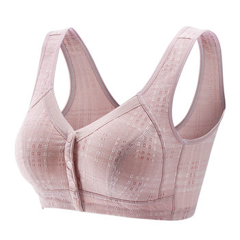 Mother's underwear women's pure cotton large size front buckle bra no wires comfortable middle-aged and elderly vest style bra 006