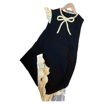 Black Small Flying Sleeves Dress dress Women 2024 Summer new design Feeling Ocean-less Temperament Lotus-side Dresses