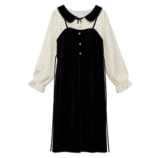 Dm100 vestido de terciopelo de lunares con cintura de dos piezas falsa suave de invierno ligeramente gordo 100% de talla grande para mujer