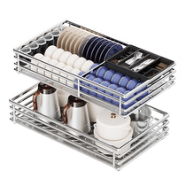 Oaks kitchen cabinet pull basket drawer type bowl basket kitchen cabinet cupboard double layer 304 stainless steel built-in dish rack
