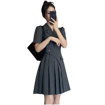 Suit dress plus size 2024 new summer fat and slim fashion high-end French gray pleated skirt