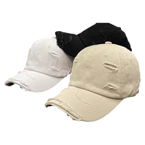 Hat womens Korean style retro personality distressed hole baseball cap trendy mens and womens all-match soft top sunshade duck cap