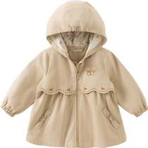 (Same style in the mall) David Bella Childrens Windbreaker 2024 Autumn New Girls Sweet Hooded Long Sleeve Jacket
