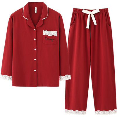 Princess Mark couple pajamas women's spring and autumn cotton red wedding men's home clothes suit natal year