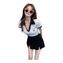College style JK uniform suit pure desire tennis suit sports dress hip-covering short skirt two-piece set for women spring and summer