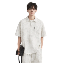 BJZE mens 24 summer wasteland style hole design tie-dye POLO shirt short-sleeved Korean style loose half-sleeved T-shirt