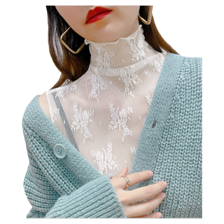 Wenxian commuting mesh lace top high neck