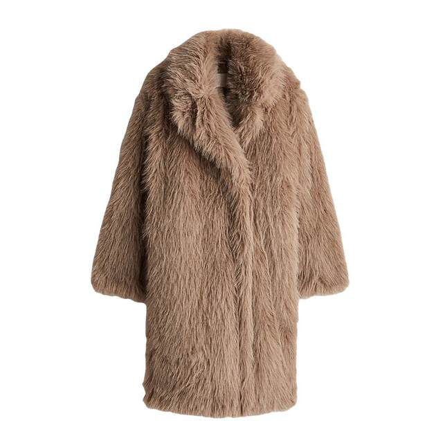 HM women's woolen coat winter warm imitation fur mid-length velvet coat woolen coat 1101014