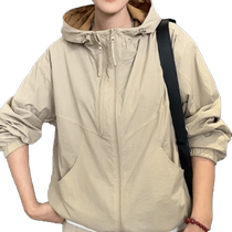 Purple hooded jacket for women autumn new style double-sided double zipper design loose windproof jacket