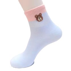 Zhuji Socks ແມ່ຍິງຖົງຕີນສັ້ນກາງ - ຝ້າຍບໍລິສຸດ 2024 ສີ່ລະດູການ Internet Celebrities Cute Bear Socks Confinement Socks Mid-Socks