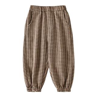 幼悠女童复古粗呢千鸟格纹梭织裤冬季儿童时尚可爱防风保暖裤子潮