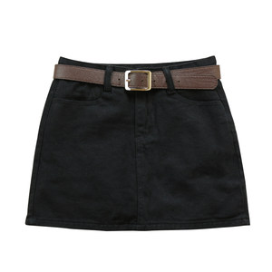 Black denim short skirt female middle waist in spring and summer new simple versatile slimming, thin half skirt inner lining