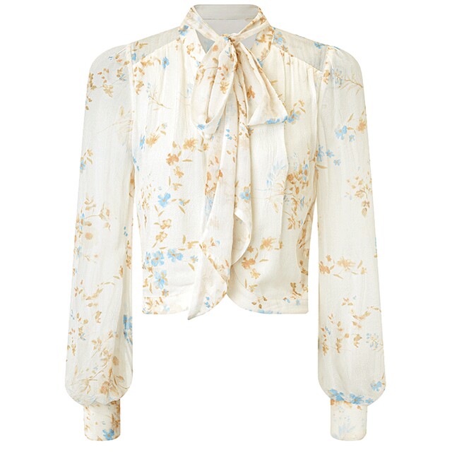 MAXRIENY romantic retro ເລື່ອນຄໍເສື້ອ lace-up ພິມເທິງ