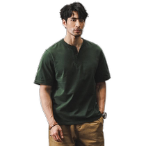 American 320g heavyweight t-shirt mens short-sleeved polo shirt mens 2024 new loose tough guy Henry shirt t-shirt for men