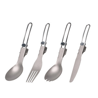 Outdoor pure titanium spoon camping travel picnic titanium tableware titanium fork titanium fruit fork steak titanium knife folding handle
