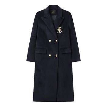 白鹿语设计感刺绣双排扣大衣冬新款通勤气质厚实长款外套女