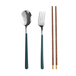 Scandinavian Style Portable Tableware, Food-Grade Stainless Steel Chopsticks and Spoon Set, Student Three-Piece Set, Storage Box, Single Set