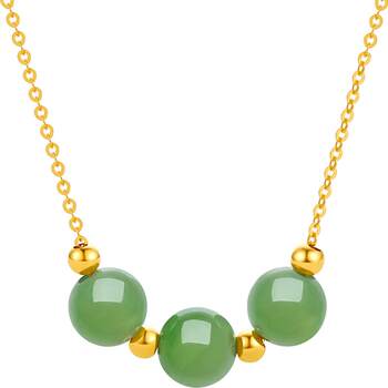 Saturday blessing gold inlaid jade necklace women's yellow 18k gold and red agate pendant set chain official authentic holiday gift