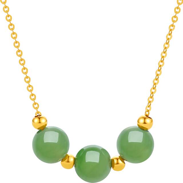 Saturday blessing gold inlaid jade necklace women's yellow 18K gold and red agate pendant set chain official authentic holiday gift