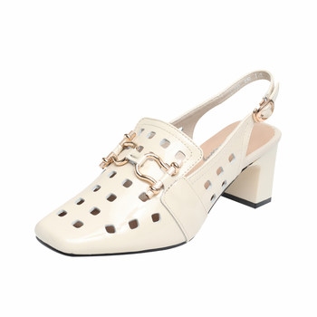 Saint fan western-head thick heeled hollow leather sandals