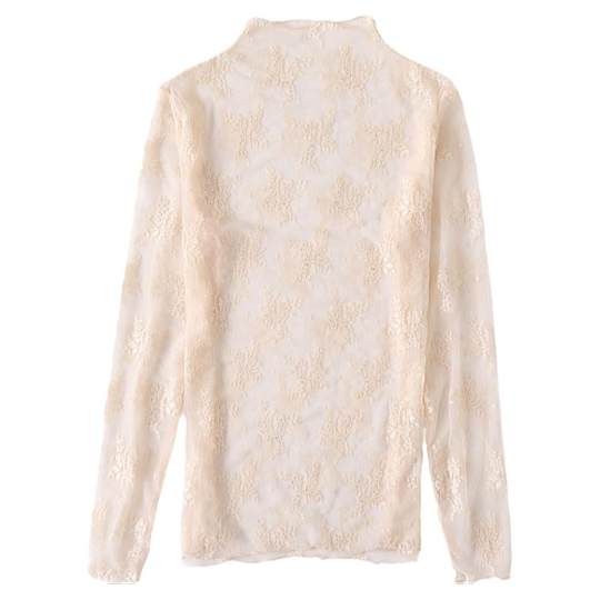 黑色半高领蕾丝打底衫女秋冬高级感西装内搭薄纱透视透明网纱上衣