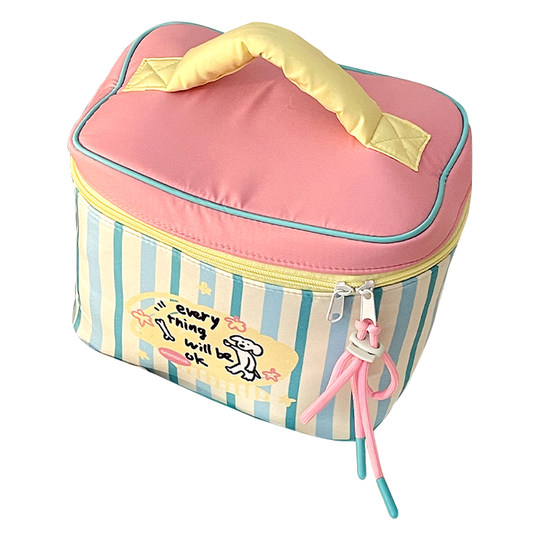 Neceser de gran capacidad con rayas en contraste de lindo cachorro