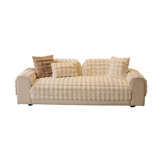 French retro rabbit plush sofa upholstery straight seat cushions