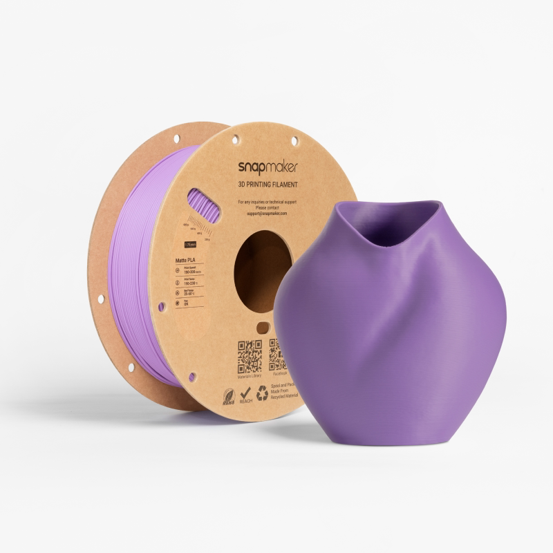 Snapmaker Matte Pla เส้นใยพิมพ์ 3D สีด้าน ผิวสัมผัสเนื้อสีด้าน พิมพ์ได้เร็ว ความเหนียวสูง ลอกออกง่าย พิมพ์ได้ง่าย ไม่ปรากฏรอยต่อระหว่างชั้น วัสดุ PLA เป็นมิตรกับสิ่งแวดล้อมใช้ได้ทั่วไป