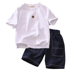 ຊຸດເດັກນ້ອຍຊາຍ summer 2024 boys summer handsome medium to large children's printed cotton short-sleeved T-shirt denim shorts