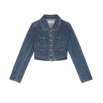 self-portrait 2023 autumn and winter denim blue pearl diamond button sweet lapel small fragrance short top