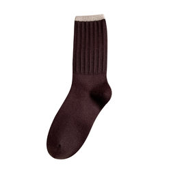Wool socks for women in autumn and winter solid color double needle thickening trend matching loafers warm mid-calf socks ins trend