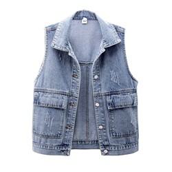 2024 Spring and Summer New Denim Vest Women's Short Simple Loose Big Pocket Vest Versatile Sleeveless Top Cardigan