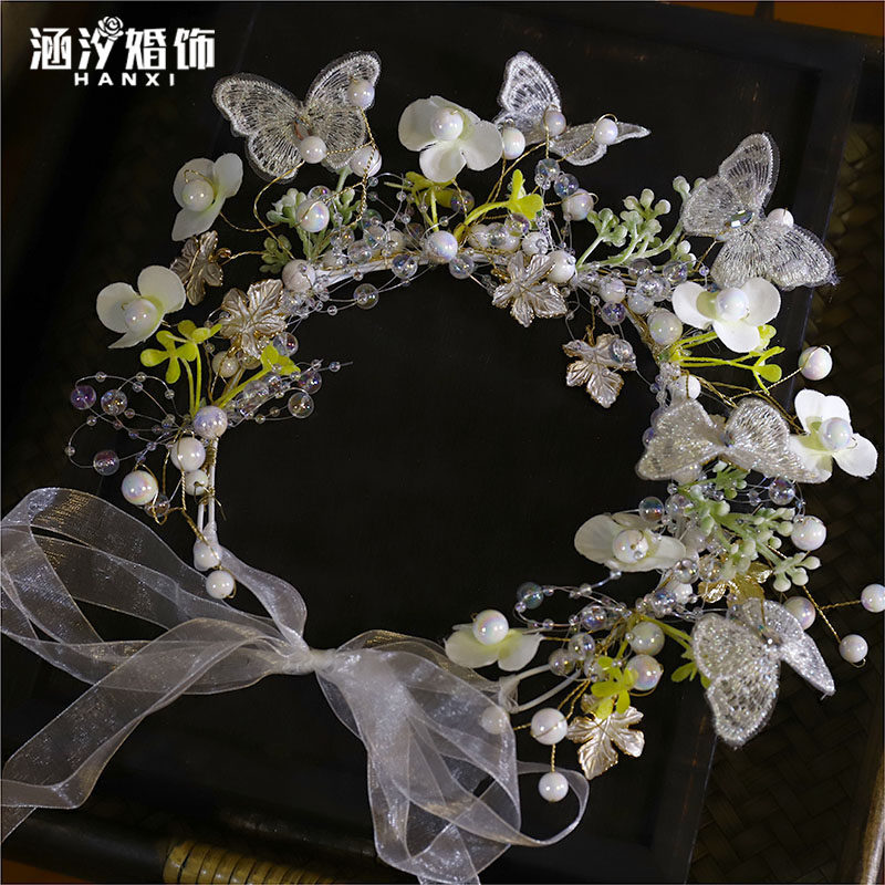Pink floral headband, ethereal forest style floral wreath, white bridal floral wreath, ethereal silk veil wedding accessories