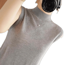 Half turtleneck knitted sleeveless vest for women thin wool stand collar sleeveless waistcoat bottoming vest for suit underwear