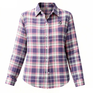 小熊磨毛格子衬衫女春秋新款纯棉法兰绒衬衣韩版百搭打底外搭学生