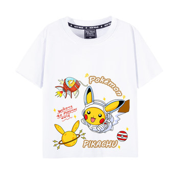 ເສື້ອຍືດແຂນສັ້ນ Pikachu ສໍາລັບເດັກຊາຍ 2024 ລະດູຮ້ອນໃຫມ່ຝ້າຍບໍລິສຸດ handsome street half-sleeved ແນວໂນ້ມຄົນອັບເດດ: ລະດູຮ້ອນຂອງເດັກນ້ອຍ