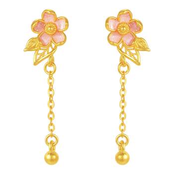 Collaboration with Zhou Dasheng's Twelve Flower Gods Series | Gold Earrings for Women, Pure Gold Peach Blossom Tassel Earrings, Birthday Gift for Girlfriend