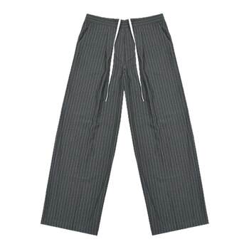 Eihey eh hey spliced waist high waist tie design versatile striped dark pattern drape suit pants casual pants