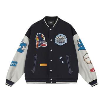 ຍີ່ຫໍ້ trendy ທີ່ຫນ້າສົນໃຈ embroidered navy blue jacket baseball ແບບອາເມລິກາດູໃບໄມ້ລົ່ນແລະລະດູຫນາວເສື້ອຄູ່ຜົວເມຍ