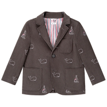 Mid-year discount] THOM BROWNE spring and summer childrens corduroy satin embroidered whale patch pocket suit jacket