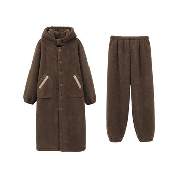 Anzhiban huge warm pajamas men's winter northern lamb's velvet thickened pyajamas winter set hooded coral fleece