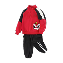 Balabala Childrens Clothing Childrens Suit Boys Two-piece Set 2025 New Spring Clothes Plus Velvet New Years Clothes Fashion Contrast Color Trend