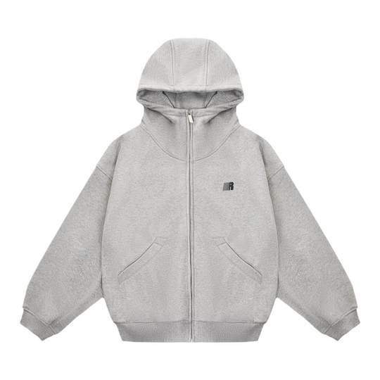 FDR秋季灰色拉链开衫上衣男情侣重磅高领空气层连帽卫衣外套女款